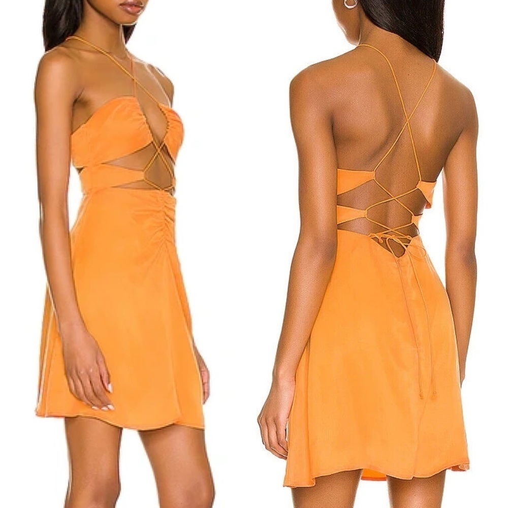 For Love & Lemons x REVOLVE Mallory Mini Dress Tangerine Orange X Small cut out